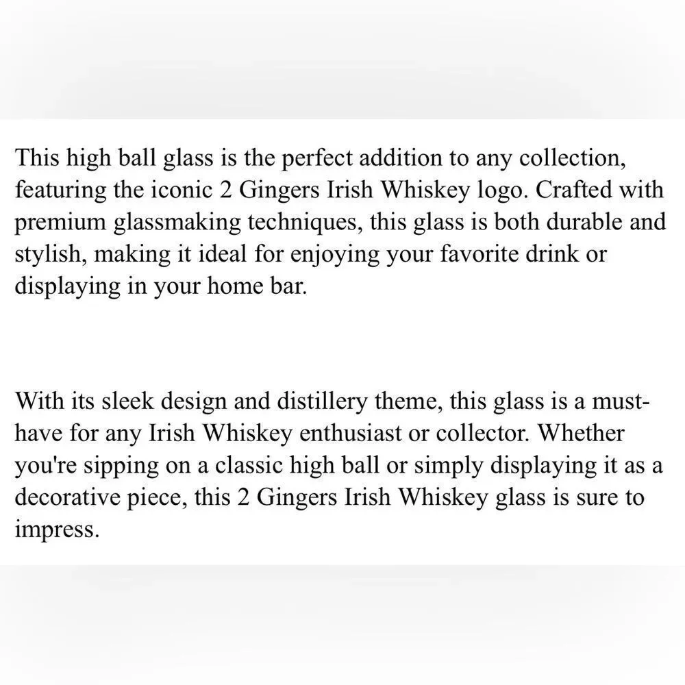 2 Gingers Irish Whiskey Highball Glass 6 1/4 In Tall 3 In Round Clear Brown 16